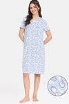 Rosaline Disco Daze Knit Cotton Knee Length Nightdress - Ancient Water — thumbnail 1